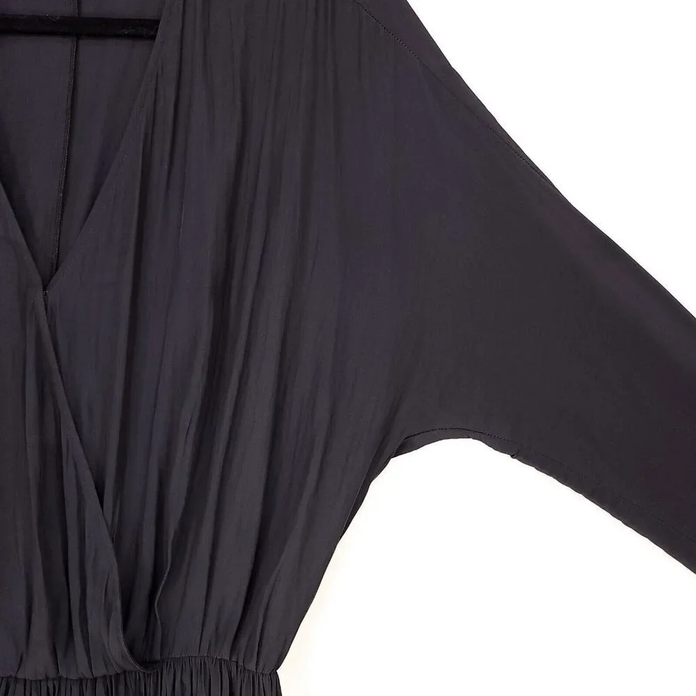 Ramy Brook Mini Dress Size Medium Black Cinched Waist Long Sleeves Satin - Picture 10 of 11